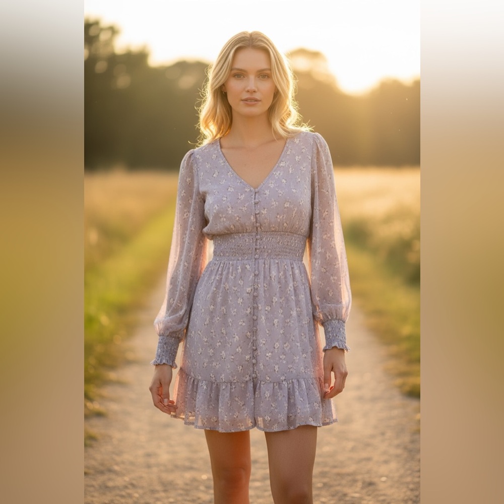 Hollister Long Sleeve Floral Dress Milkmaid Babydoll NWT S